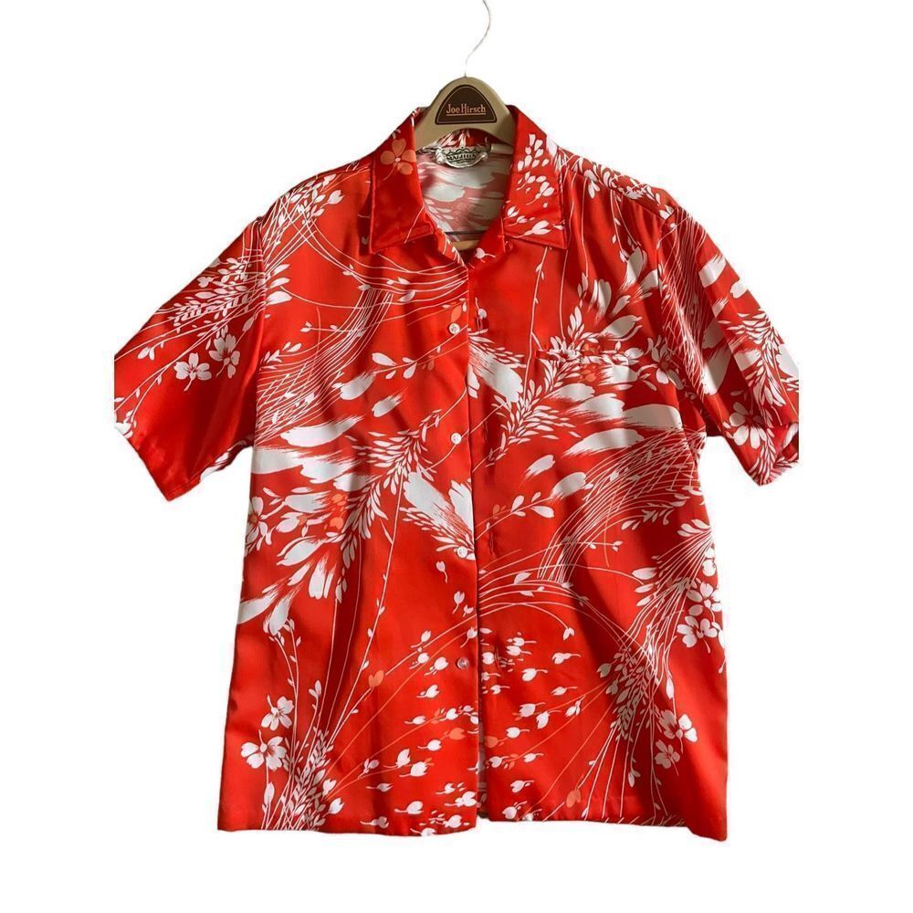Vintage 70s Malihini Hawaiian blood orange patterned button up shirt